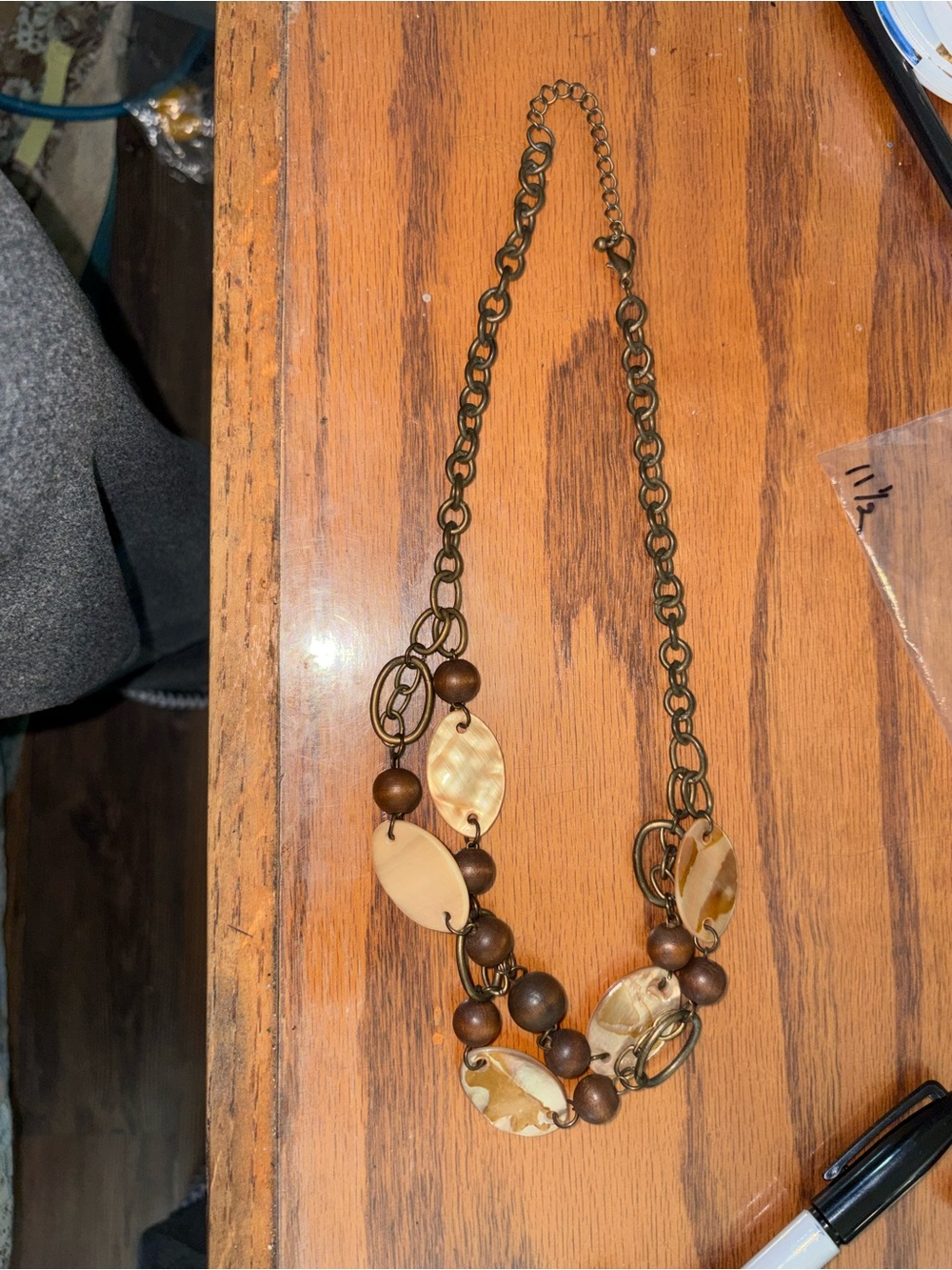 Handcrafted Brown and Cream Bead Necklace 11 1/2 inches